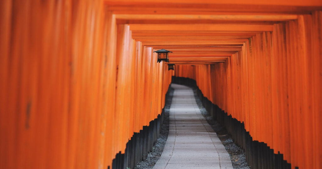 Pathway lined with torii gates representing MEXT scholarship extension